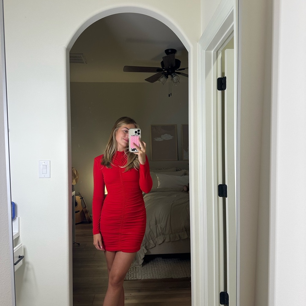 Zara Red Long Sleeve Bodycon Dress